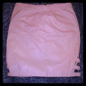 Blush pink strappy pleather skirt